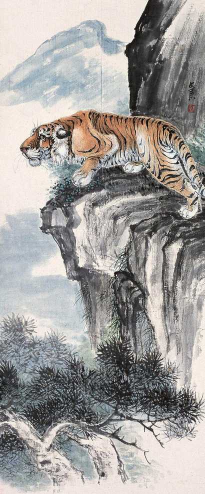 朱文候 虎 立轴